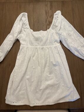 bp White Eyelet Long-Sleeve Square Neck Dress